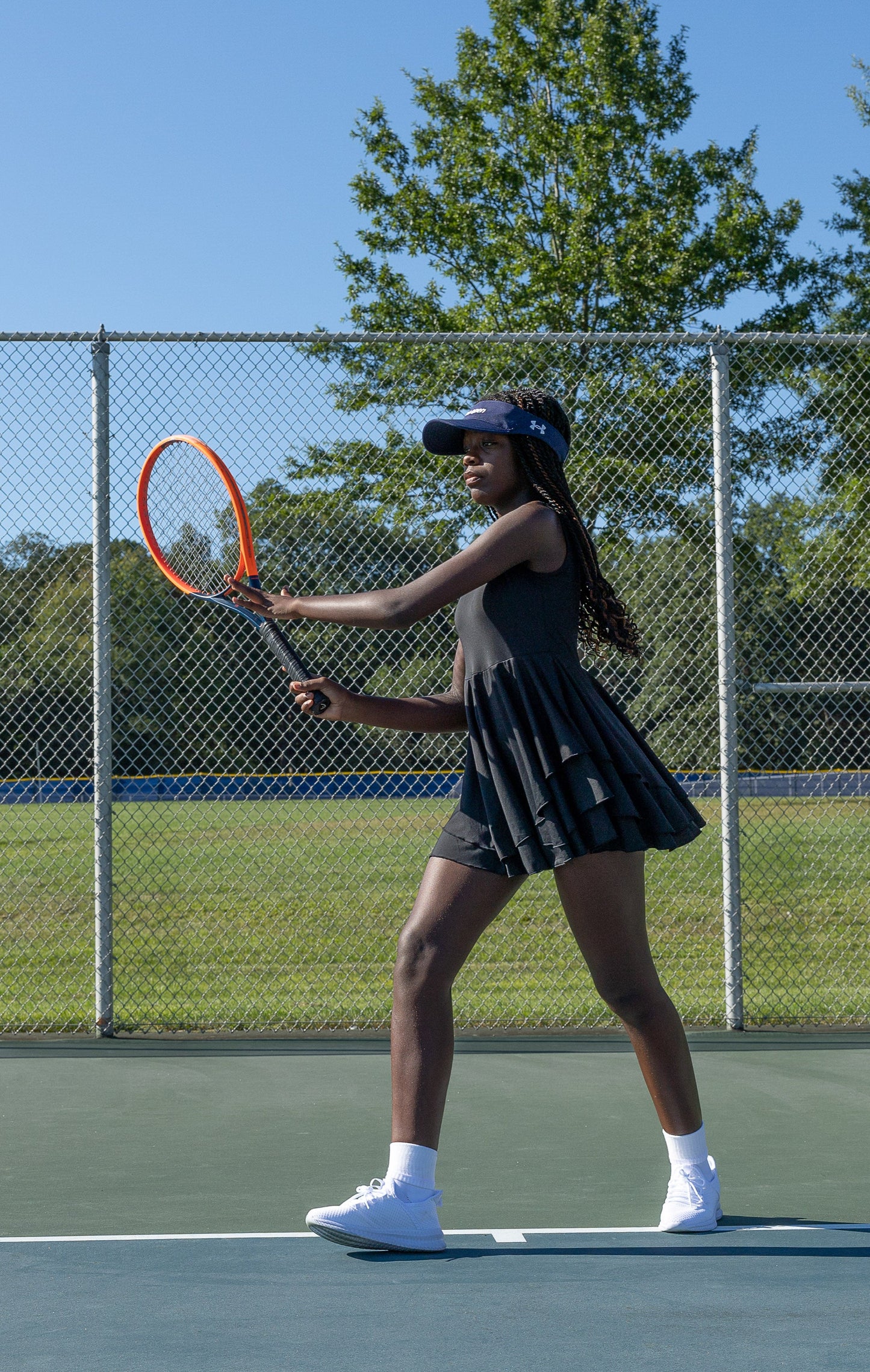 Black Blaze Girls’ Tennis Dress – Power, Precision & Fierce Confidence
