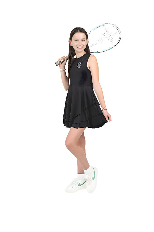Black Blaze Girls’ Tennis Dress – Power, Precision & Fierce Confidence