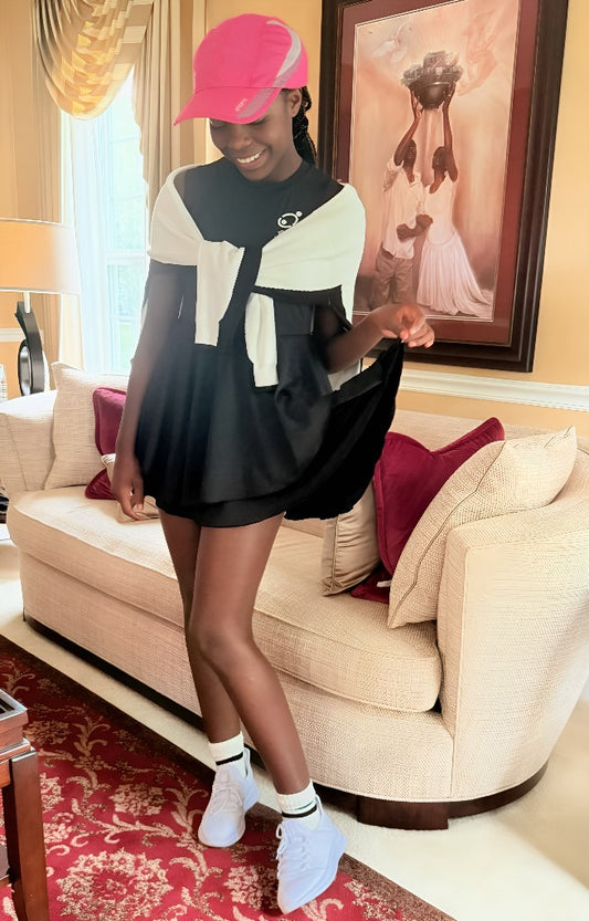 Black Blaze Girls’ Tennis Dress – Power, Precision & Fierce Confidence