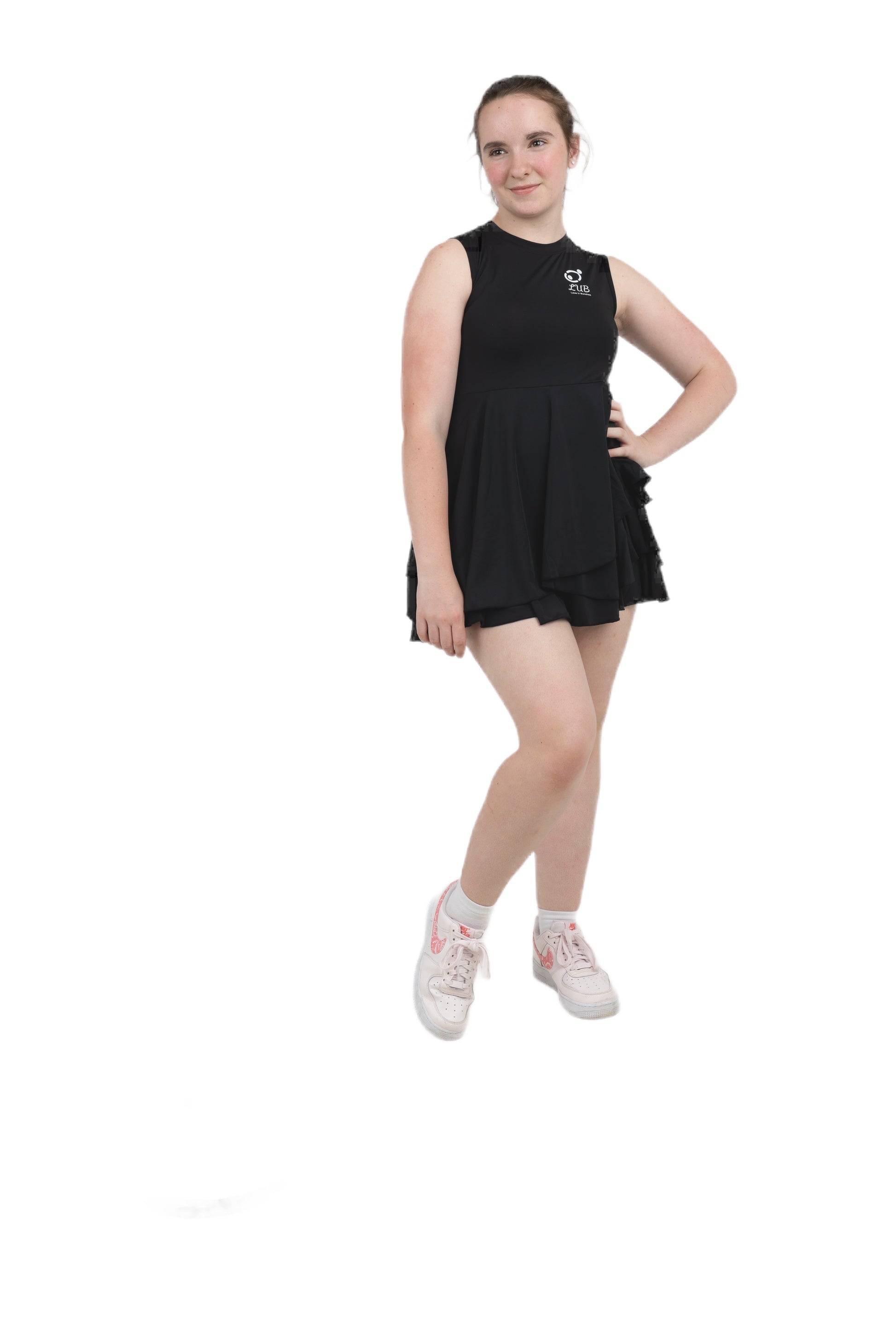 Love U Bunches girls' tennis dress in vibrant black with pleated skirt.