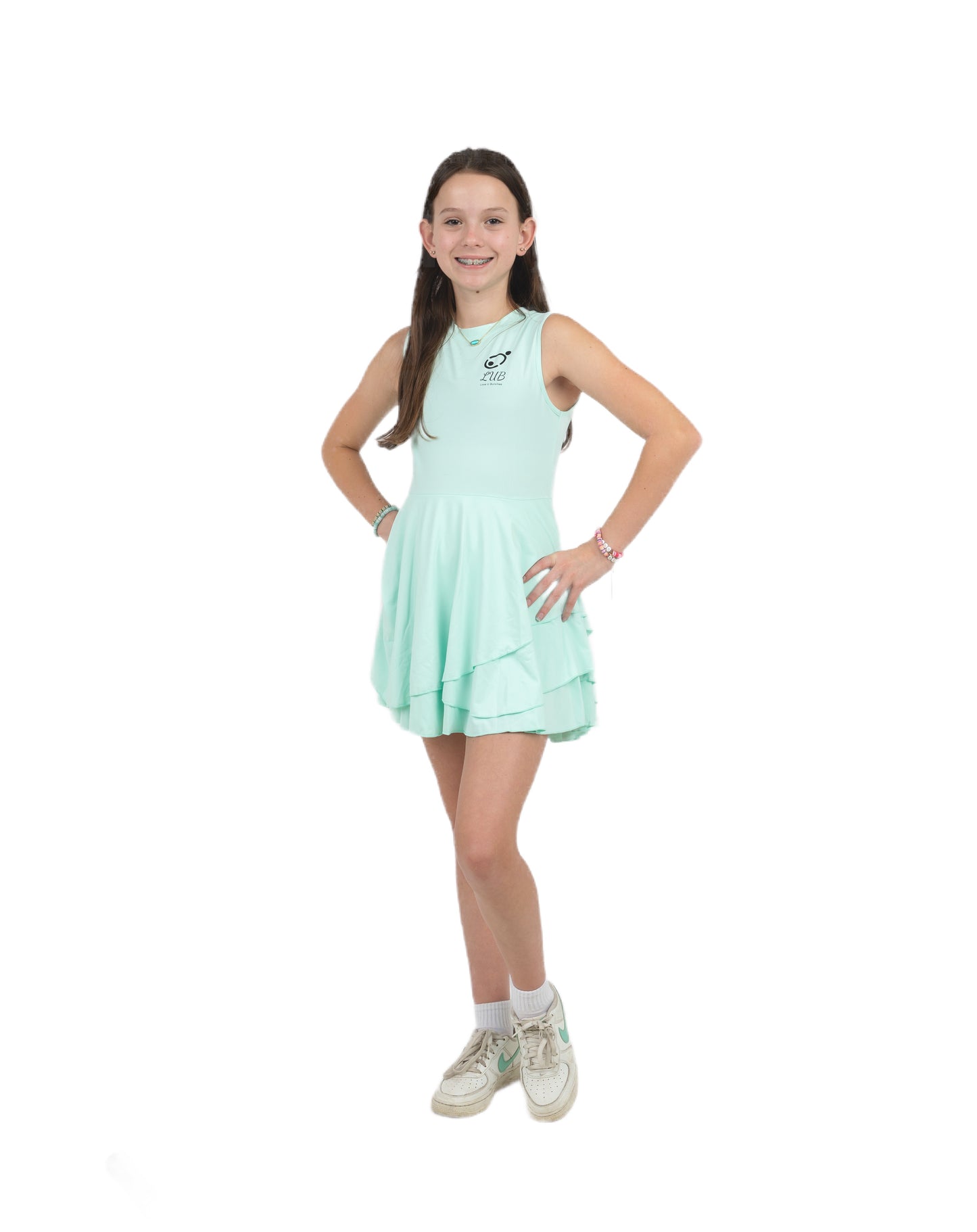 Customized fit Love U Bunches tennis dress in Green, tailored for the perfect fit for your child